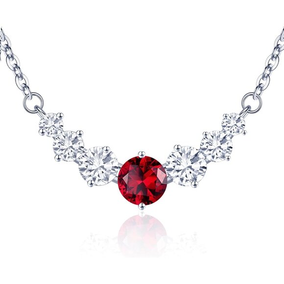 Women's Moissanite Birthstone Pendant Sterling Silver Gold Plating Red Necklace - Picture 1 of 6